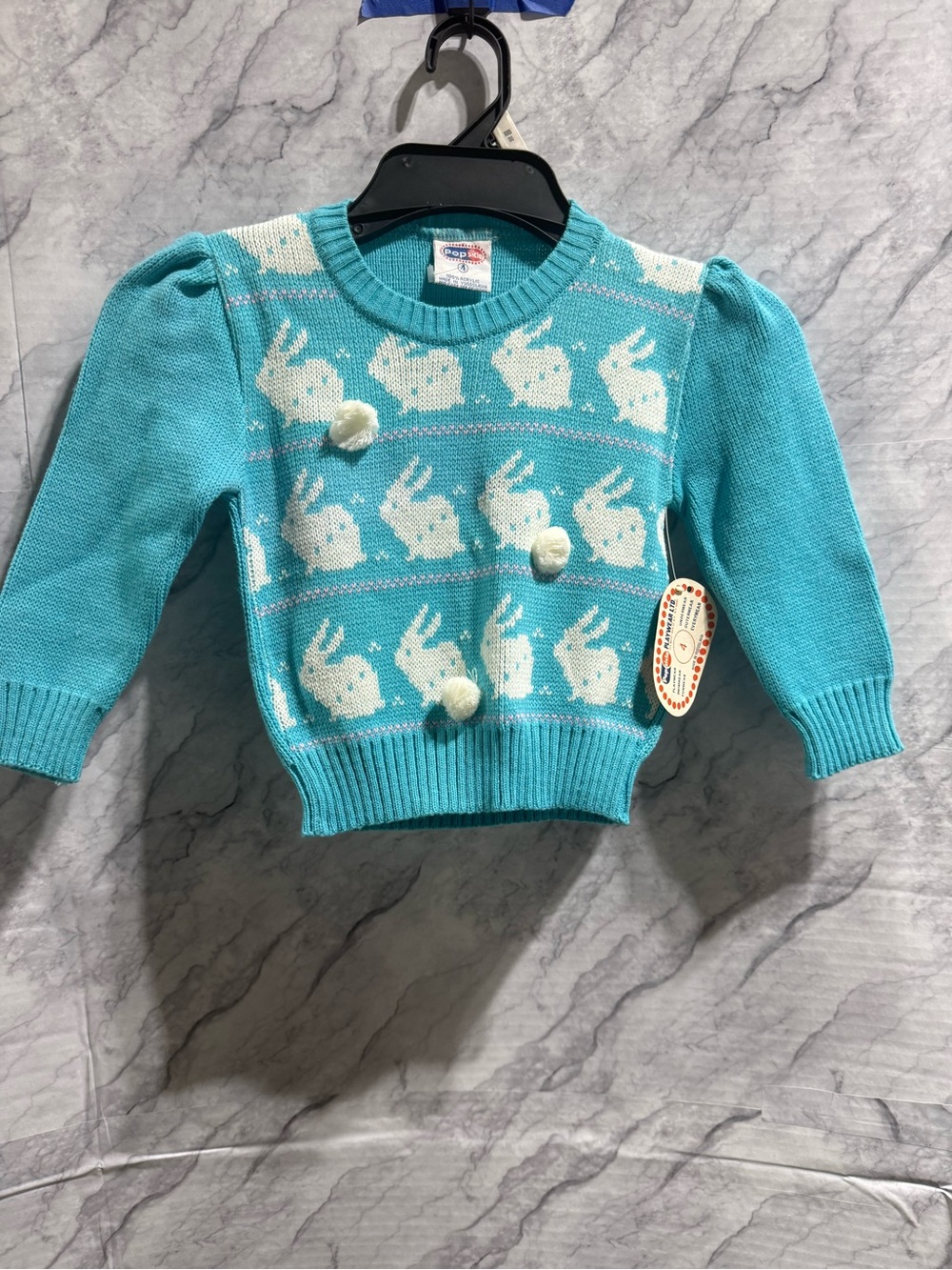 Vintage 1980s Pop Side Kids Bunny Rabbit Knit Sweater Size 4 NOS Made Yugoslavia